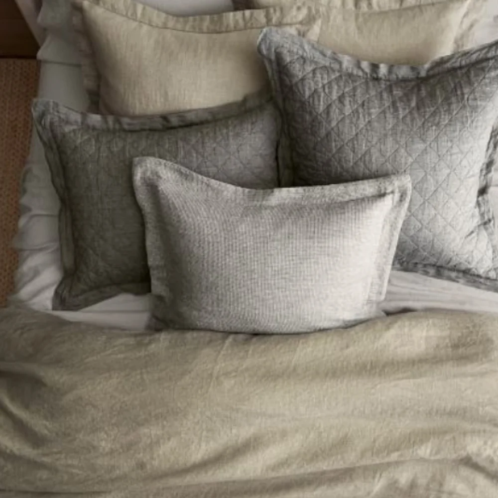 Pottery Barn Belgian Flax Linen Diamond Quilted Shams In Flagstone
